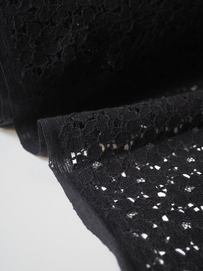 Black Corded Flower Cotton Lace