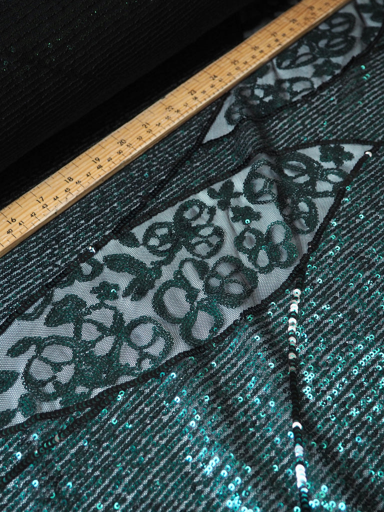 Green Swirl Mosaic Sequin Stretch Mesh