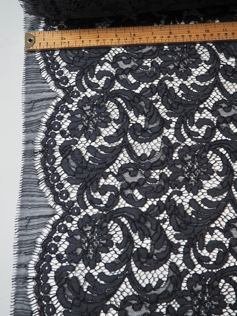 Charcoal Blue Corded Floral Cotton Lace