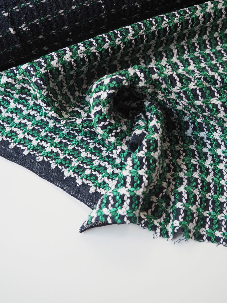 Green + White Loose Weave Tweed