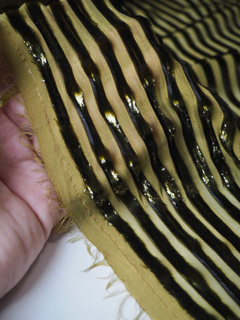 Olive Stripe Metallic Burnout Chiffon