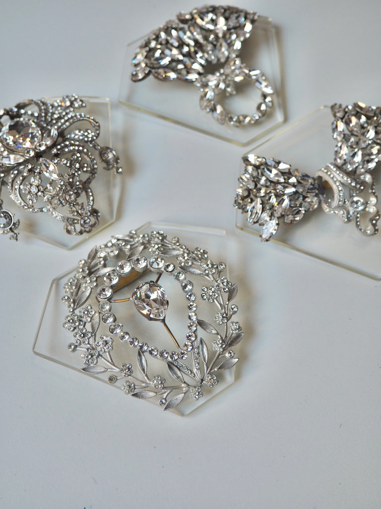 Silver Crystal Clear Brooches
