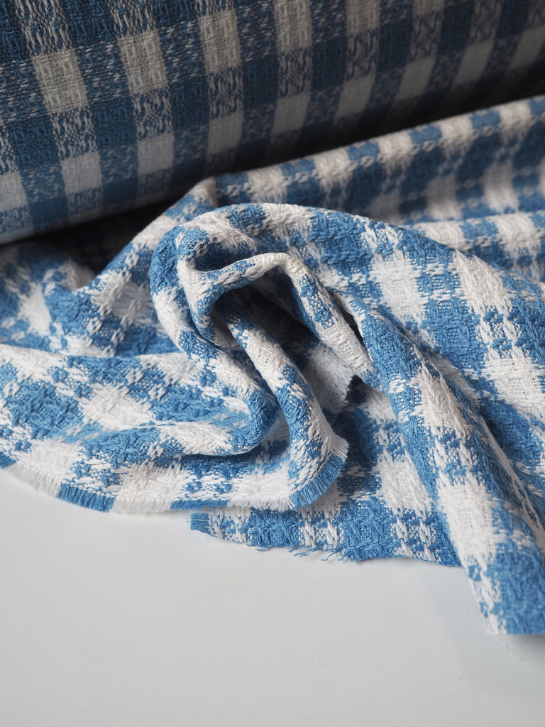 Blue + White Check Cotton Blend Jacquard