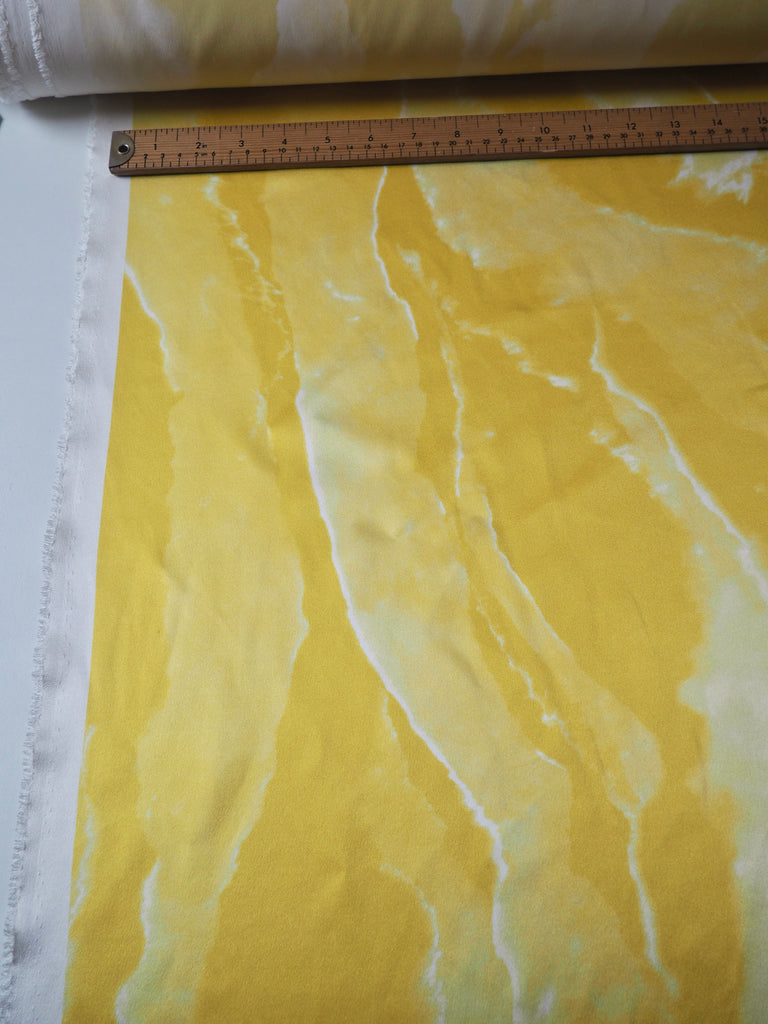 Yellow + Ivory Marbled Heavy Silk Satin