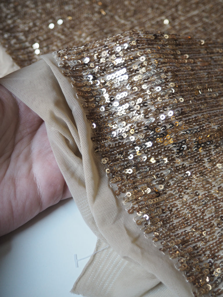 Gold Sequin Stretch Mesh