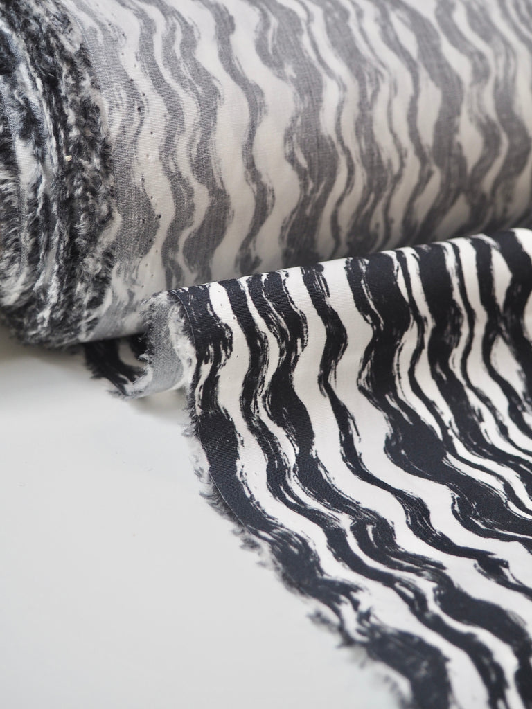 Black Wavey Stripe Cotton Poplin