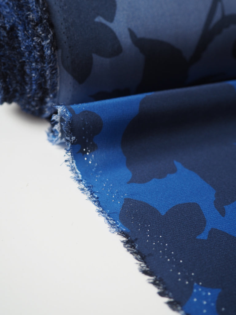 Blue Shadow Leaf Silk Crepe De Chine