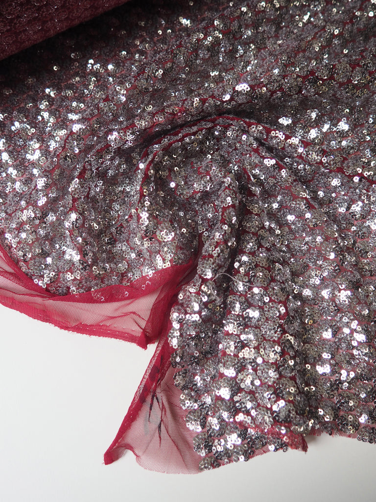 Silver + Red Dot Sequin Tulle