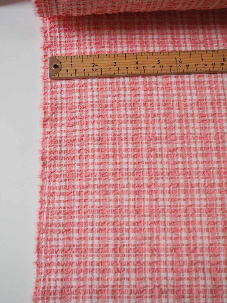 Pink Check Cotton Seersucker