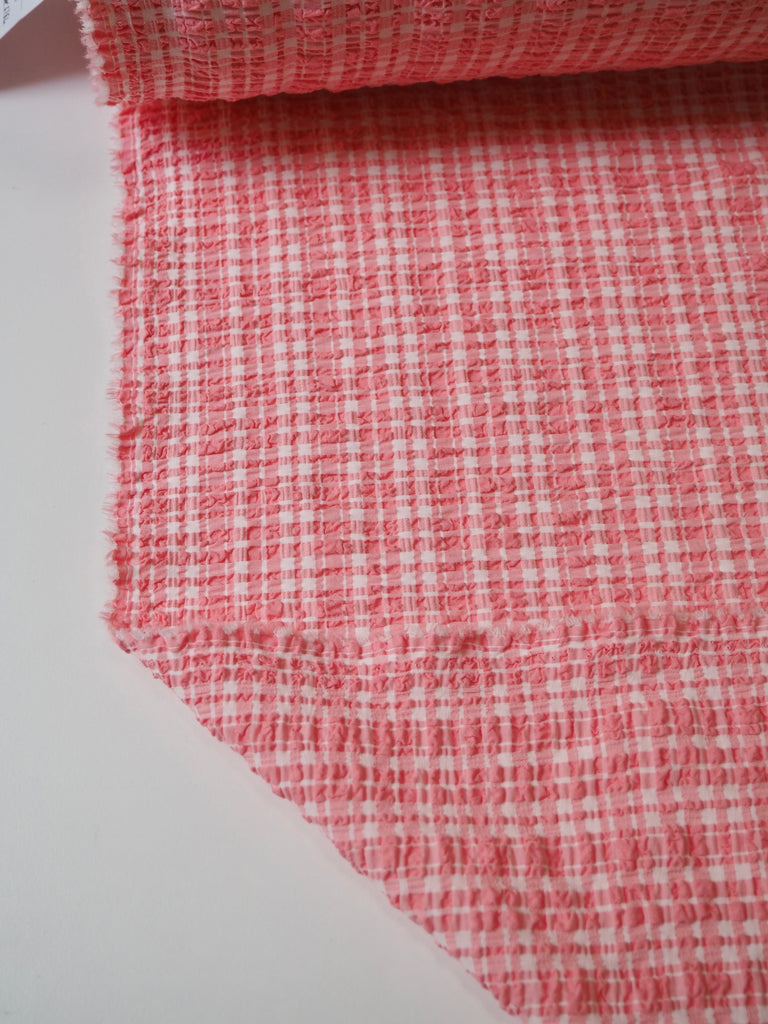 Pink Check Cotton Seersucker