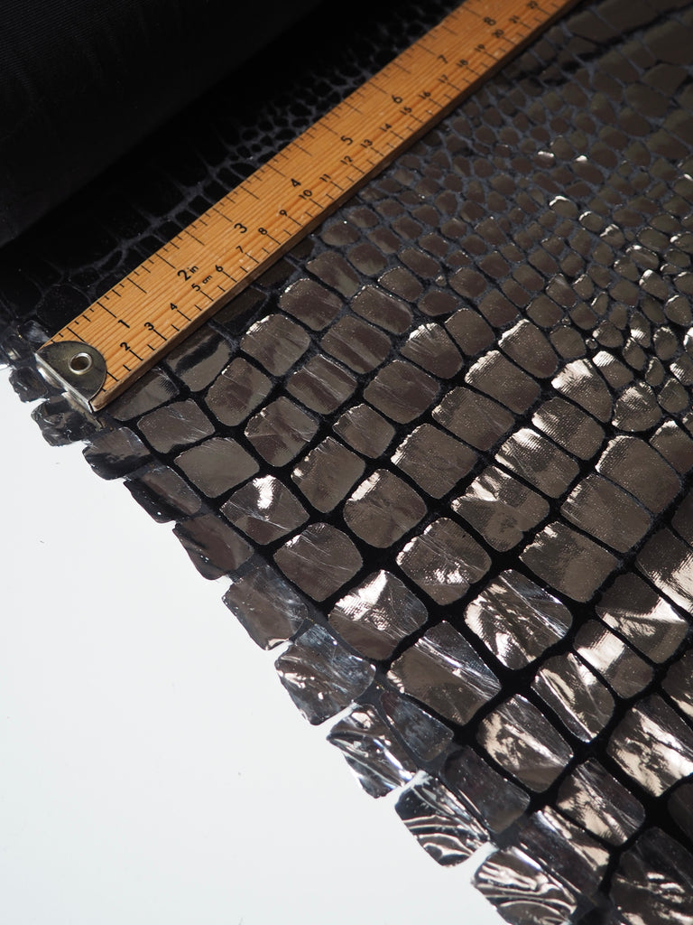 Silver Croc Foiled Black Silk/Viscose Velvet