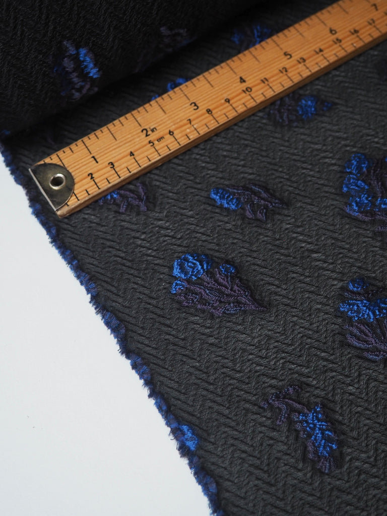 Blue Floral Jacquard Cloqué