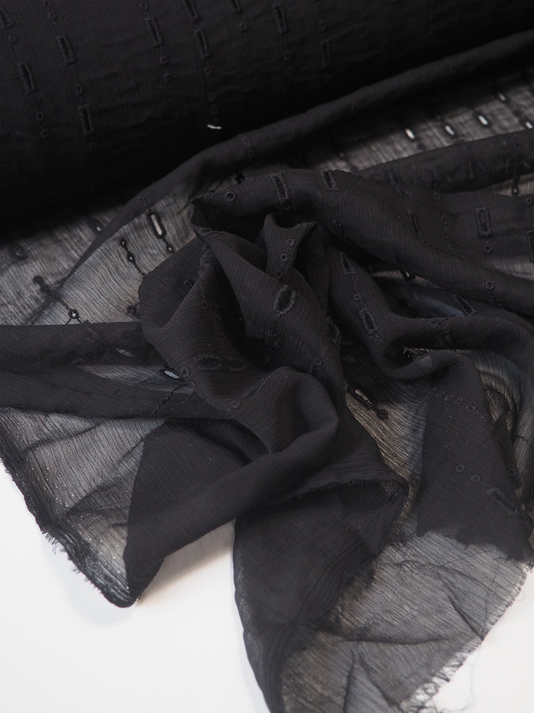 Black Dash + Dot Eyelet Crinkle Chiffon