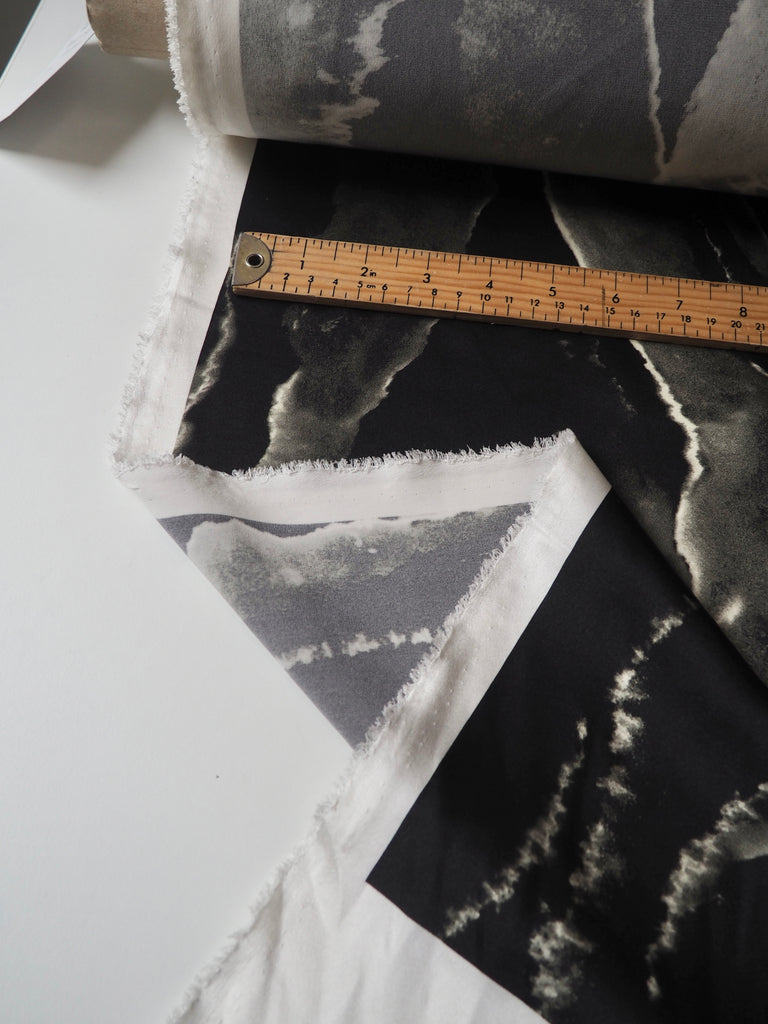 Black + Grey Marbled Heavy Silk Satin