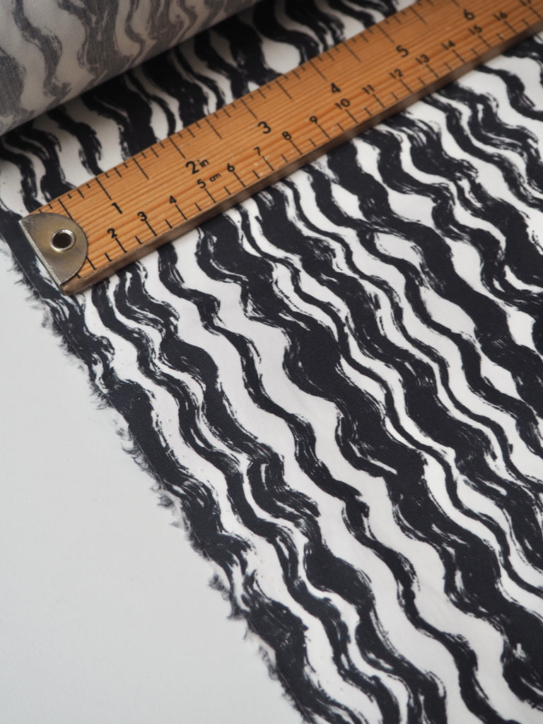 Black Wavey Stripe Cotton Poplin