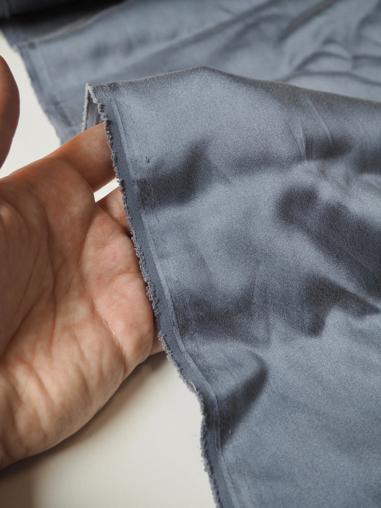 Grey Blue Stretch Washed Silk Satin