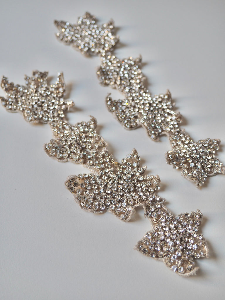 Hand Beaded Medium Silver Floral Crystal Appliqué