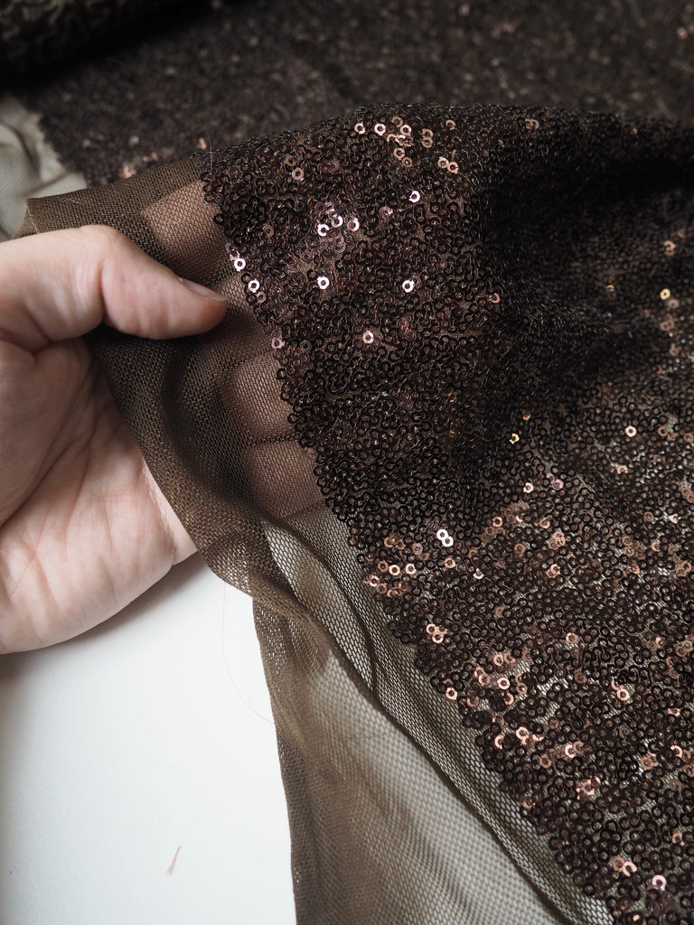 Brown Sequin Stretch Mesh