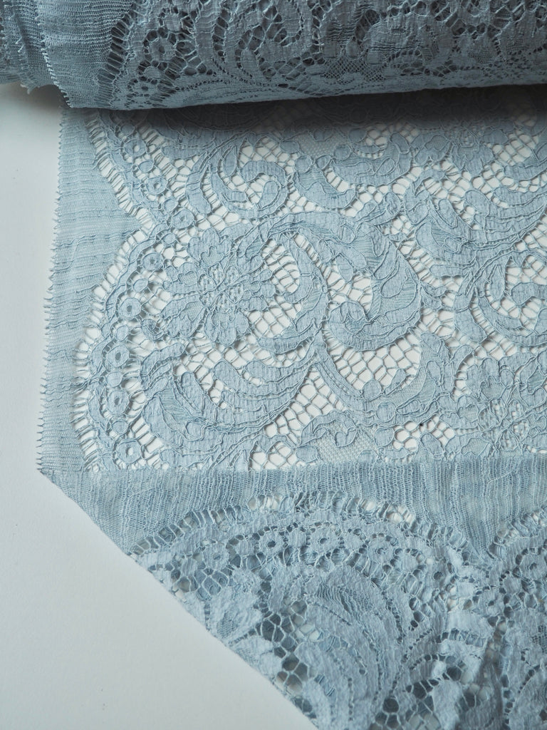 Pale Blue Corded Floral Cotton Lace