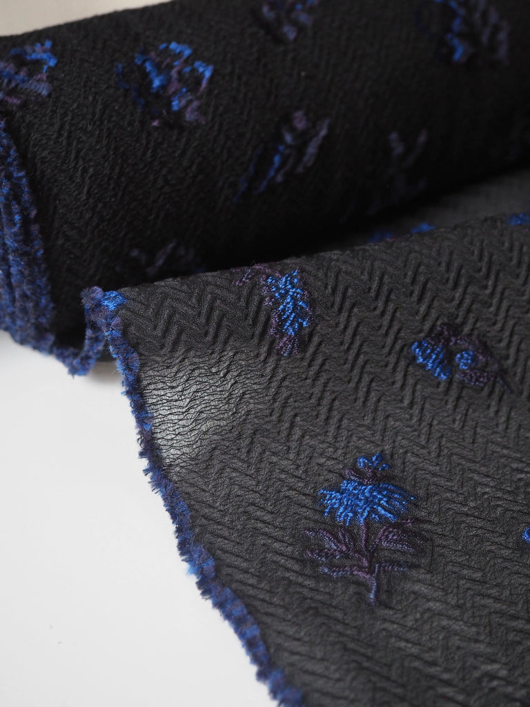 Blue Floral Jacquard Cloqué