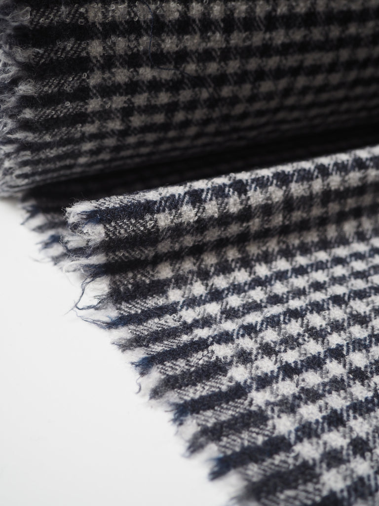 Blue Plaid Wool Flannel Bouclé