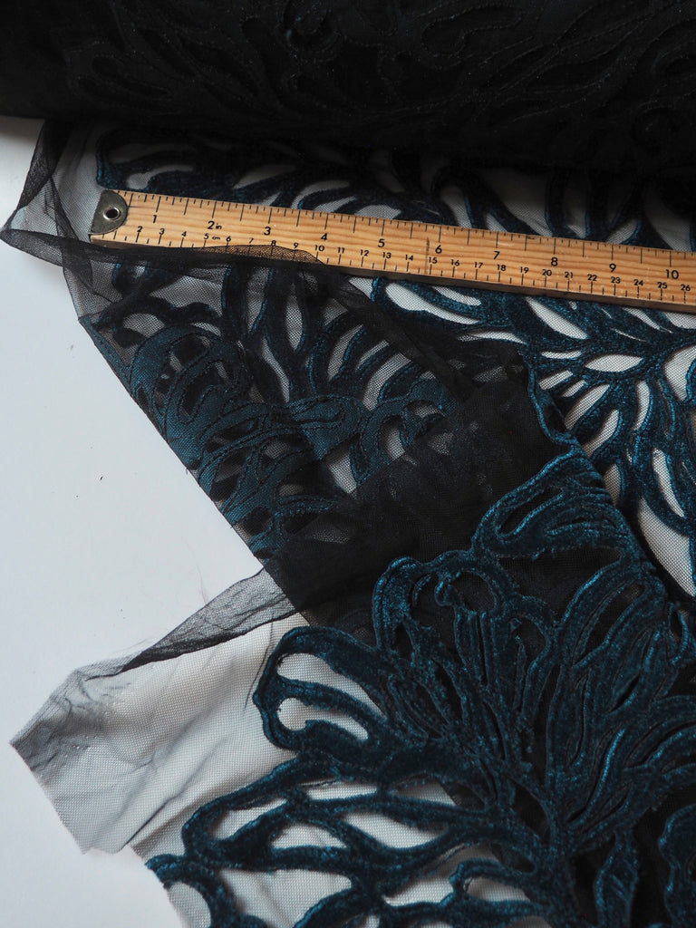 Blue Velvet Leafy Embroidered Tulle