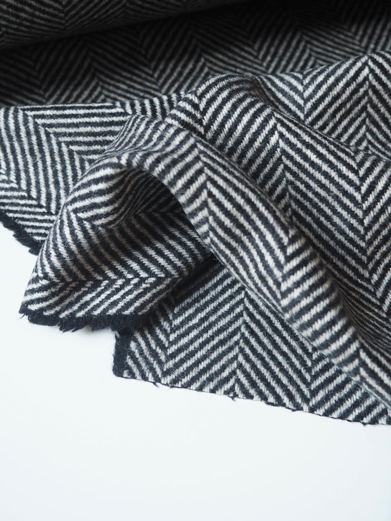 Black + White Herringbone Wool Coating