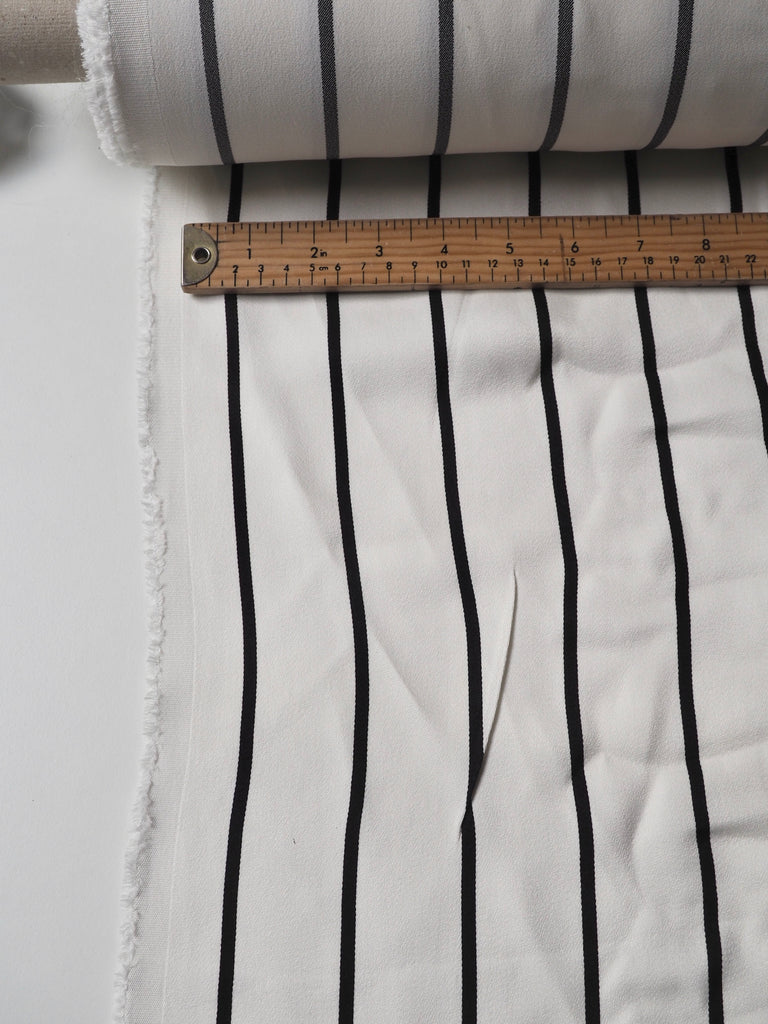 Black + White Stripe Viscose Crepe-Backed Satin