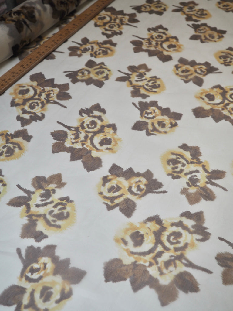Yellow + Brown Moiré Rose Silk Organza