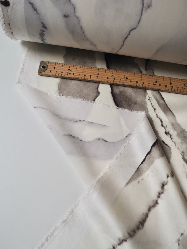Cream + Grey Marbled Heavy Silk Satin