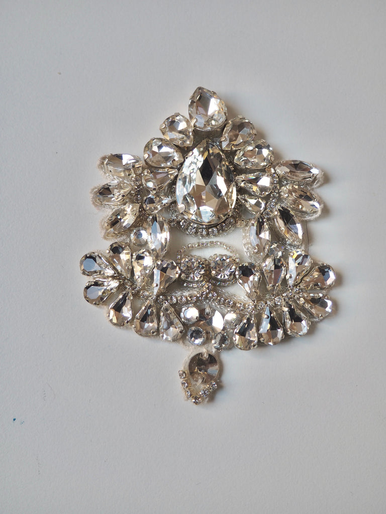 Hand Beaded Silver Crystal Appliqué