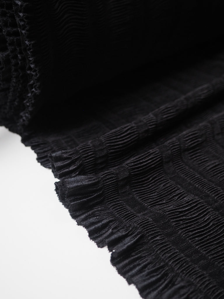 Black Plissé Stripe Satin