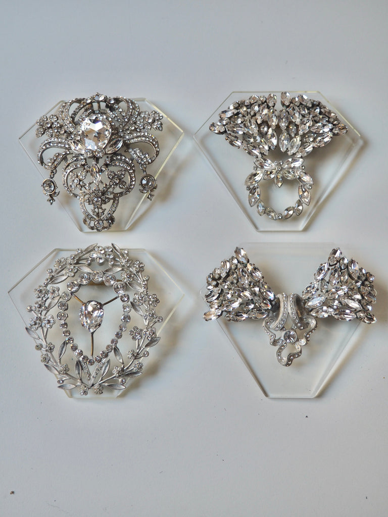 Silver Crystal Clear Brooches