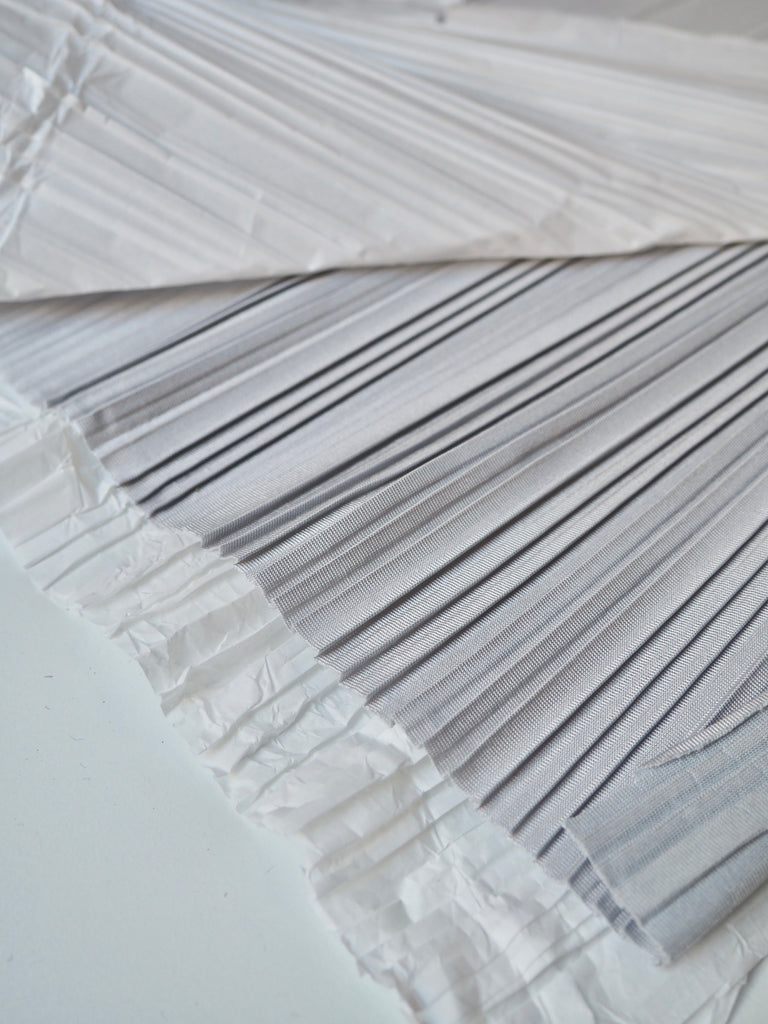 Silver Plissé Pleated Satin Jersey
