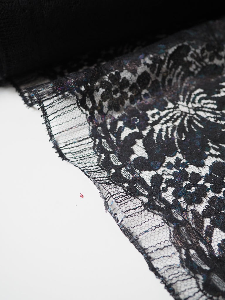 Black Holographic Foiled French Lace
