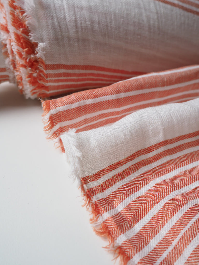 Orange Herringbone Stripe Linen