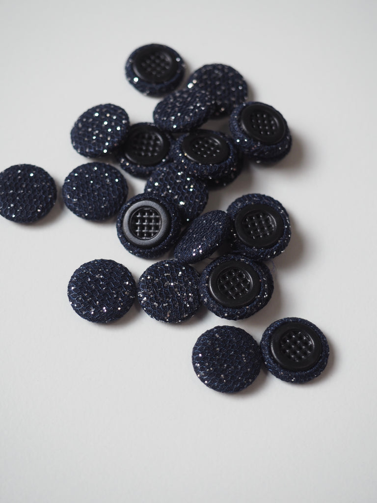 Navy Gold Glitter Tulle Fabric Covered Buttons 12mm