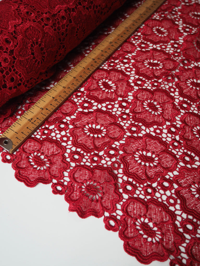 Red Dahlia Satin Guipure Lace