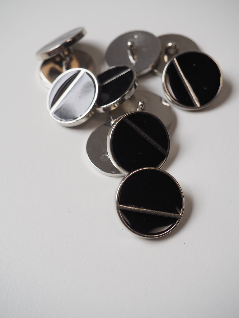 Black Enamel + Silver Metal Shank Button 20mm