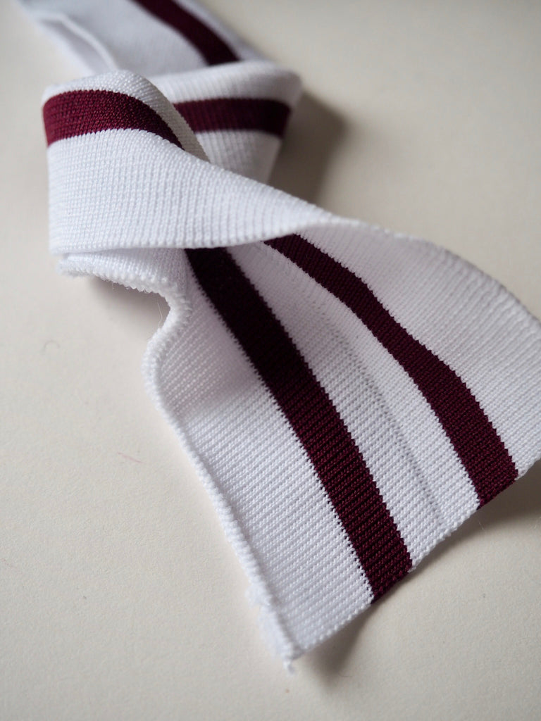 White and Burgundy Stripe Double Ribbed Cuff 3cm