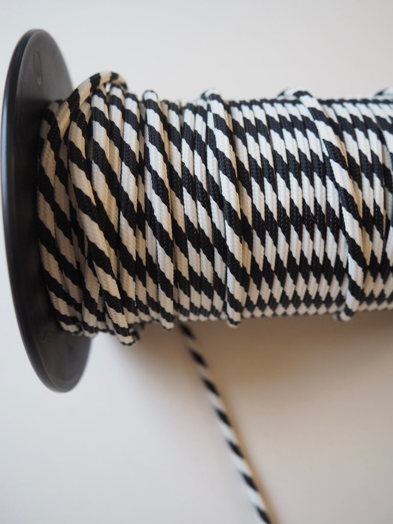 White and Black Stripe Cord 4mm