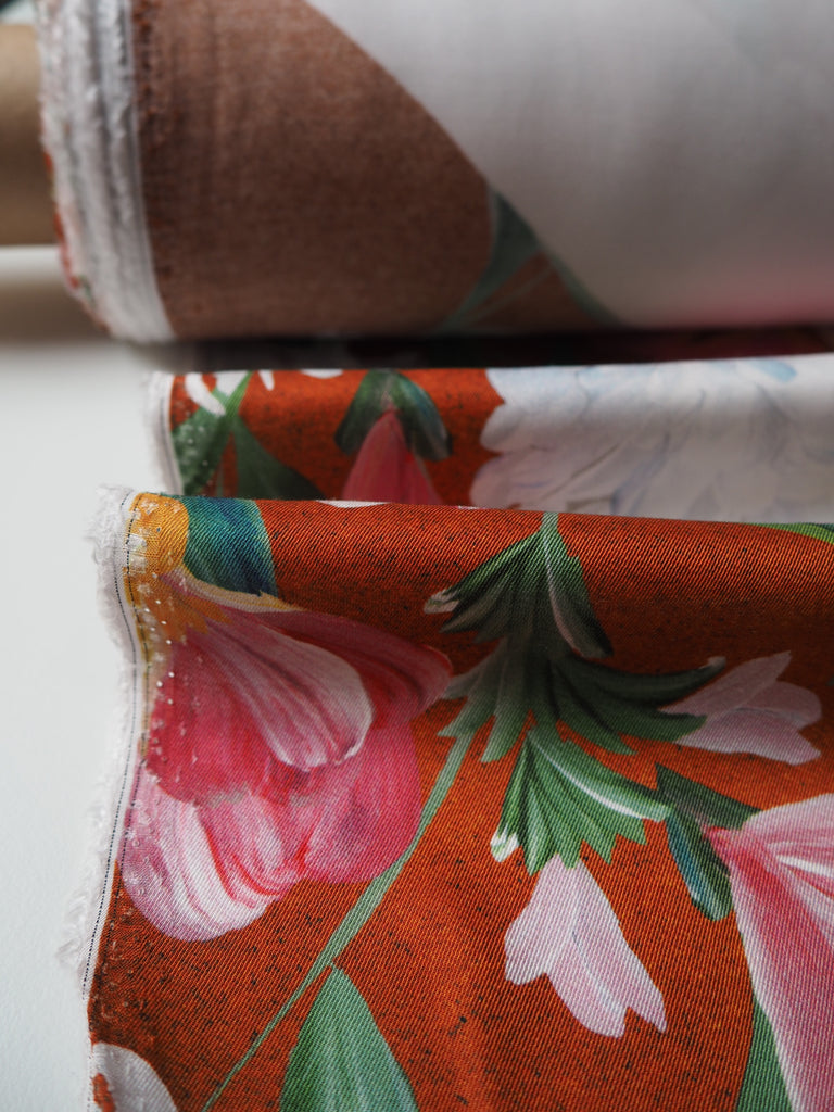 Abstract Autumn Floral Print Viscose Twill