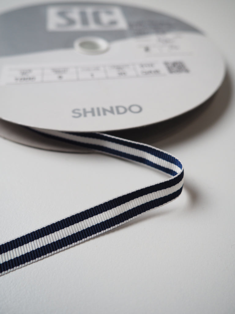 Shindo Blue + White Stripe Grosgrain Ribbon 9mm