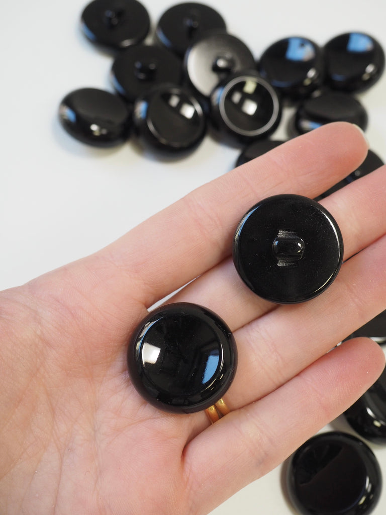 Black Plastic Chunky Concave Button 30mm