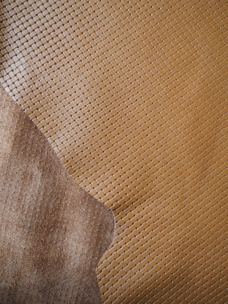 Embossed Tan Basketweave Cow Hide Leather, 75 x 70cm