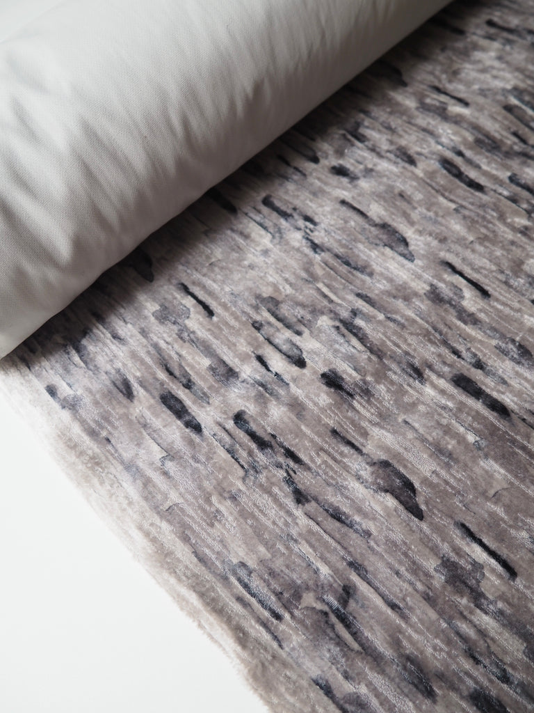 Grey Brushstroke Textured Furnishing Velvet