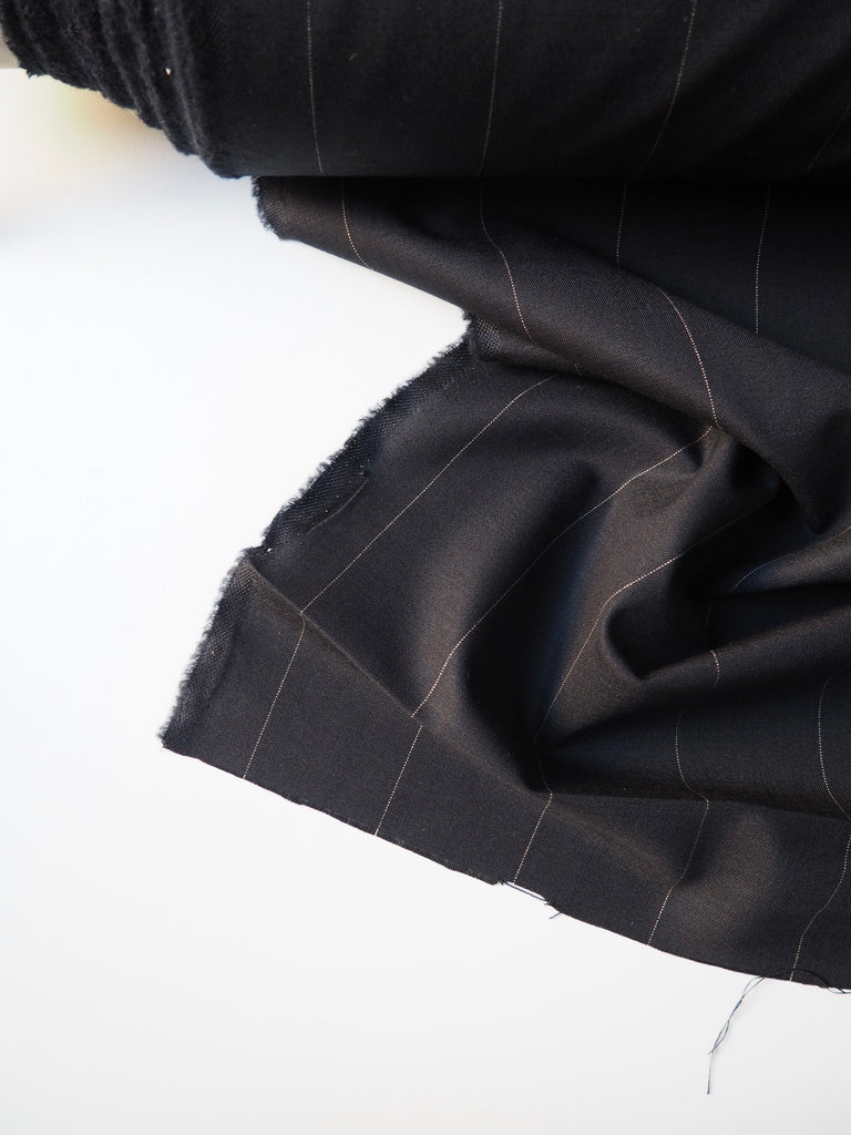 Black & Cream Pinstripe Stretch Wool Suiting