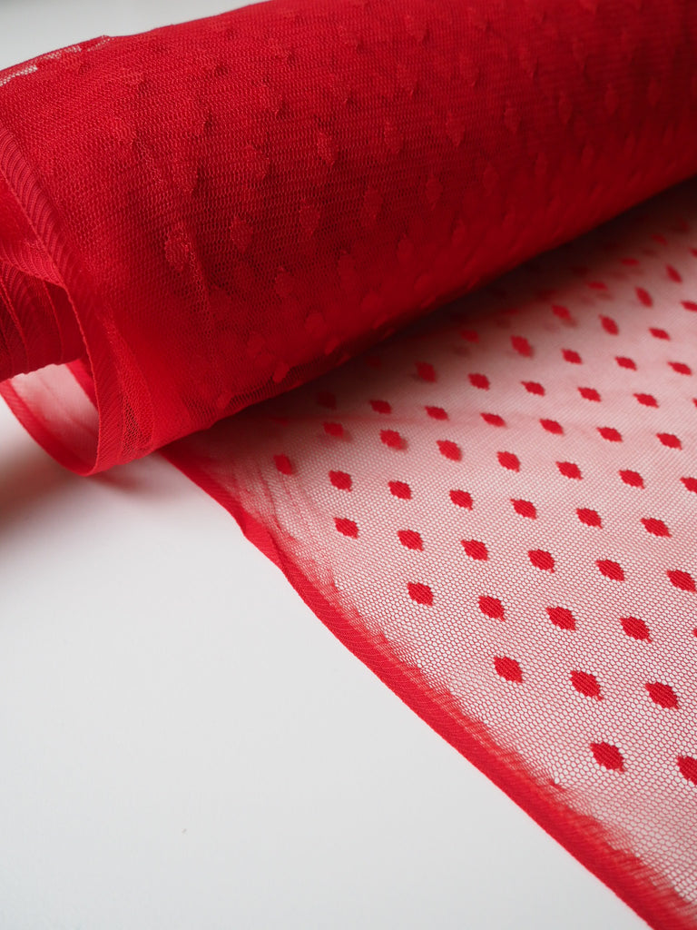 Red Swiss Dot Stretch Tulle