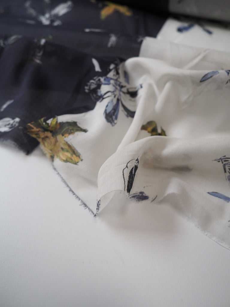 Lime and White Flower Print Cotton Voile