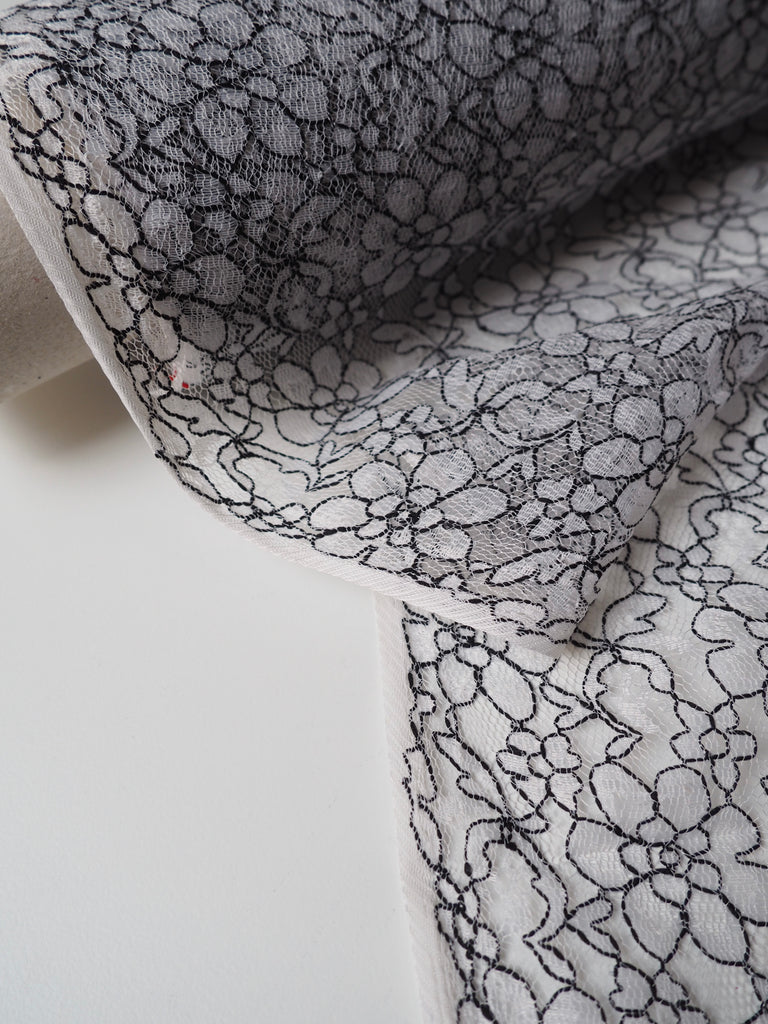 White and Black Fine Corded Lace